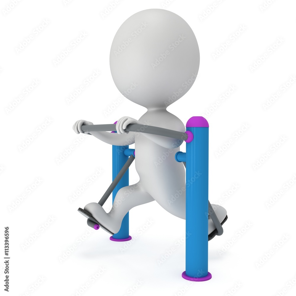 Active 3D man exercising on outdoor fitnes trainer machine Active 3D man exercising on outdoor fitnes trainer machine