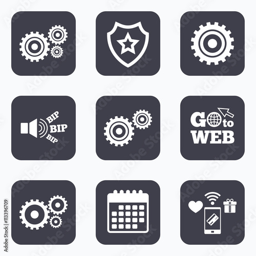 Cogwheel gear icons. Mechanism symbol.