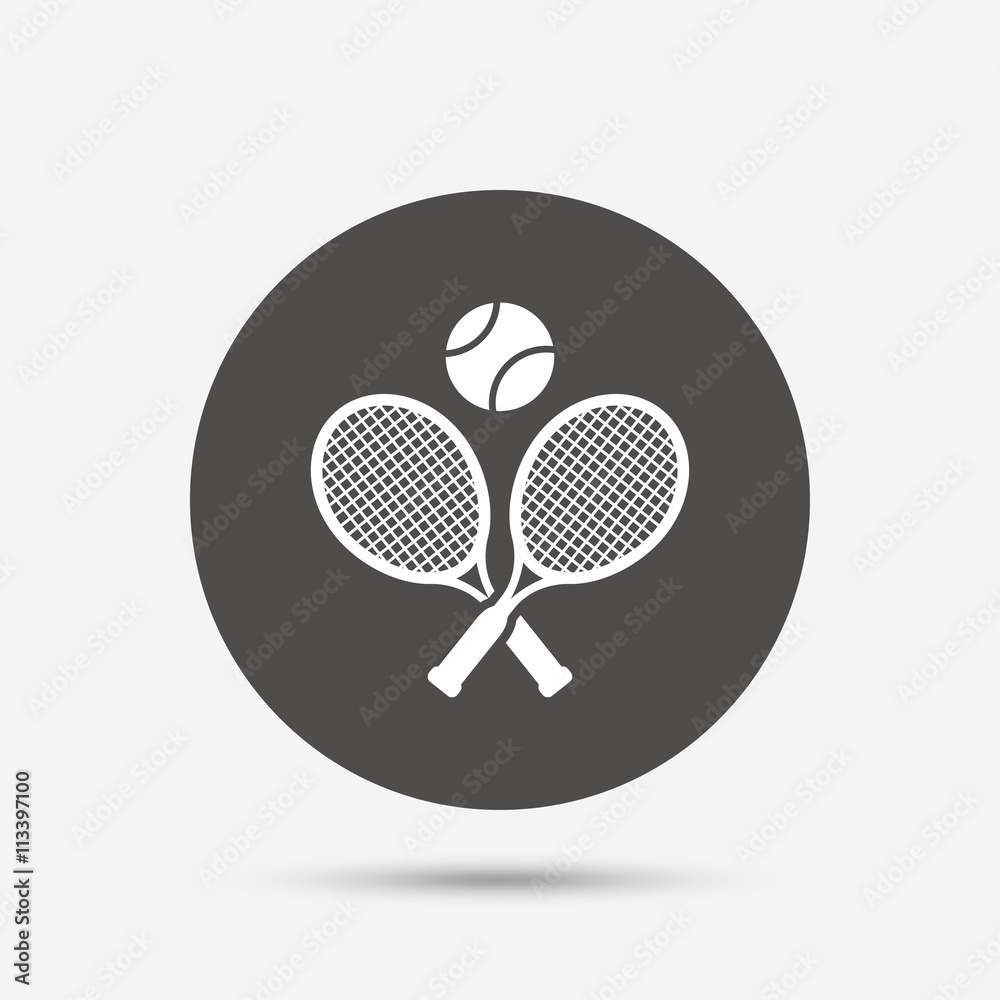 Tennis rackets with ball sign icon. Sport symbol Tennis rackets with ball sign icon. Sport symbol