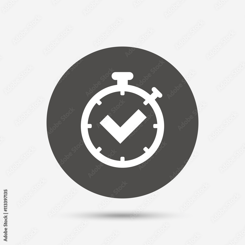 Timer sign icon. Check stopwatch symbol.