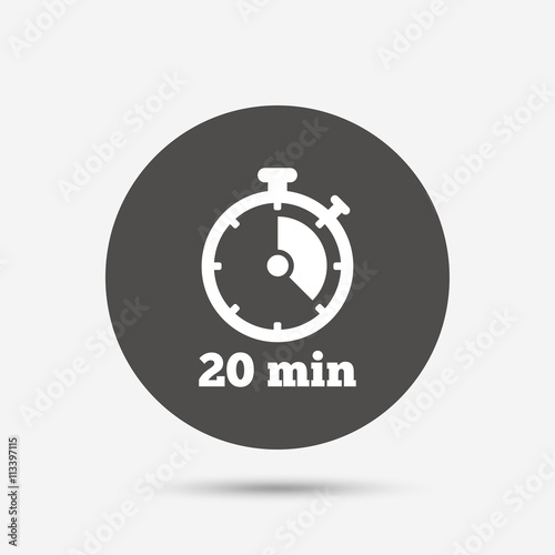 Timer sign icon. 20 minutes stopwatch symbol.