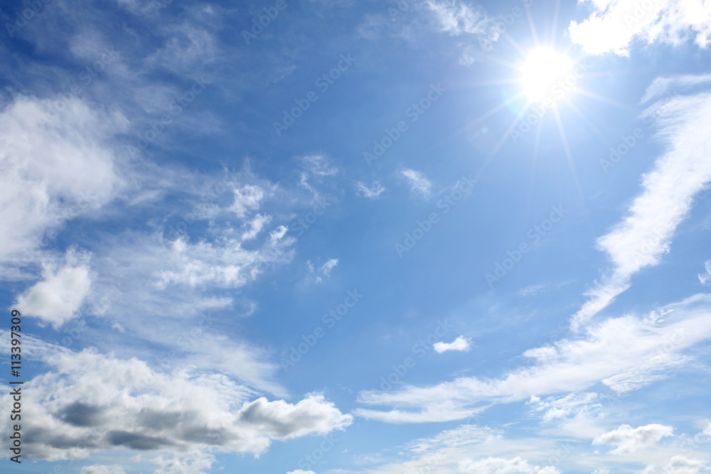 cloudy blue sky and the sunlight background