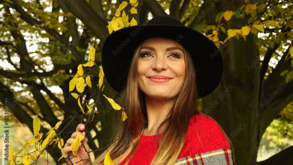 Woman relaxing in autumn fall park forest 4K. Woman relaxing in autumn fall park forest 4K.