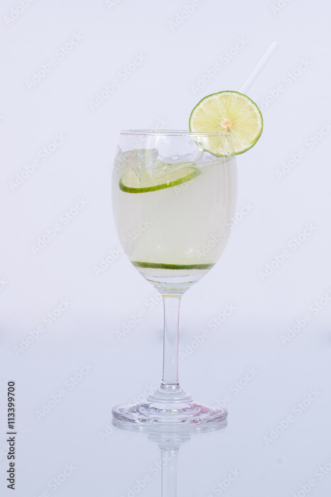 Lemon juice in a glass.Isolated on white.