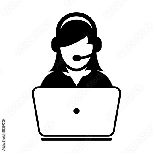 Woman User Icon - Support, Help, Service, Assistance, Headphone, Communication User Icon in Vector Illustration