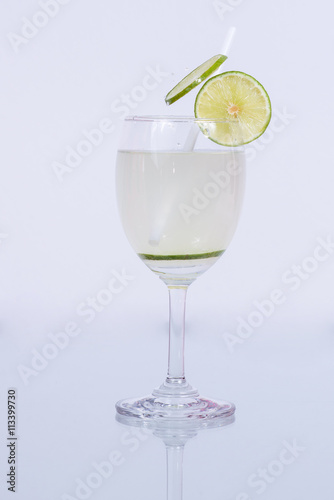 Lemon juice in a glass.Isolated on white.