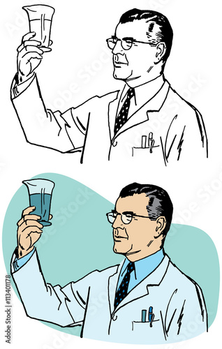 Scientist with a glass beaker