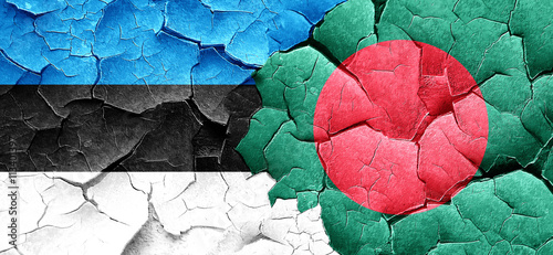 estonia flag with Bangladesh flag on a grunge cracked wall