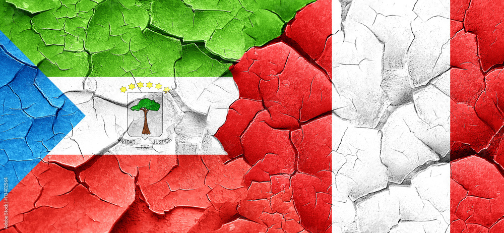 Equatorial guinea flag with Peru flag on a grunge cracked wall Equatorial guinea flag with Peru flag on a grunge cracked wall