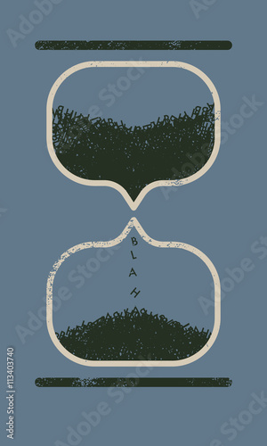 Idle talk concept illustration. Hourglass made of speech bubbles with the letters B, L, A, H instead of sand. Texture is in separate layer.