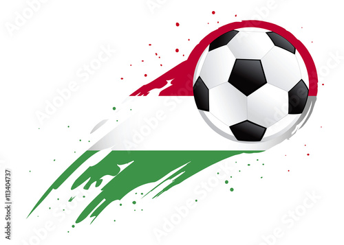 Soccer Ball With Abstract Hungary Insignia Background