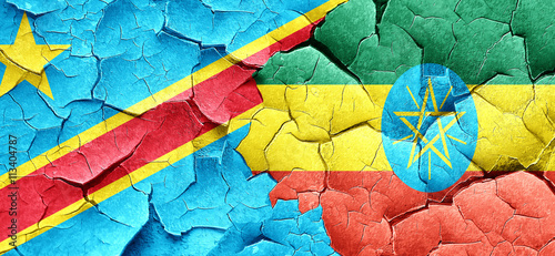 Democratic republic of the congo flag with Ethiopia flag on a gr
