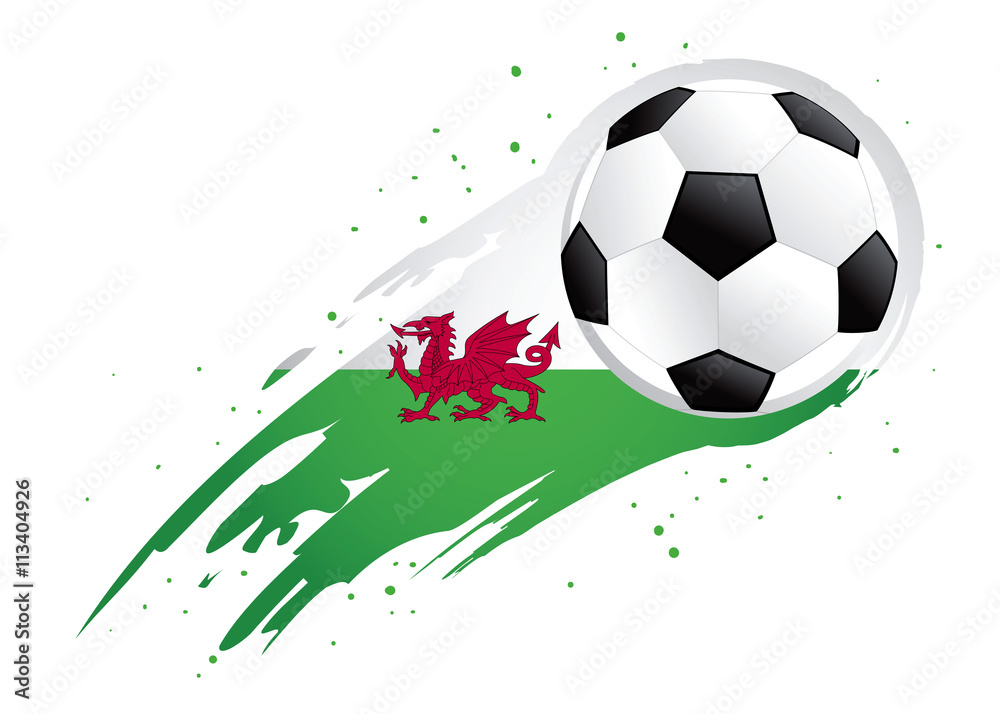 Soccer Ball With Abstract Wales Insignia Background