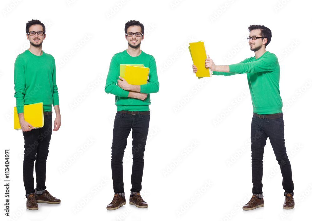 Collage of student with books on white