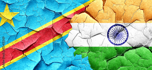 Democratic republic of the congo flag with India flag on a grung