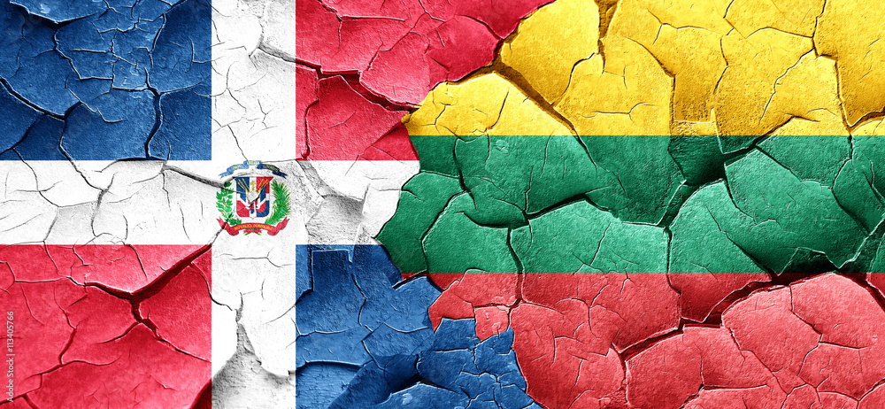 dominican republic flag with Lithuania flag on a grunge cracked