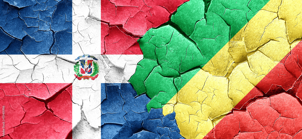 dominican republic flag with congo flag on a grunge cracked wall dominican republic flag with congo flag on a grunge cracked wall