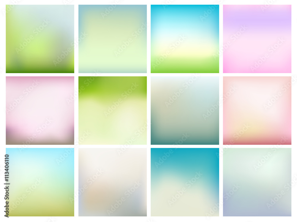 Set of abstract background with soft spring colors. Vector design templates. Blurry backgrounds for Your design