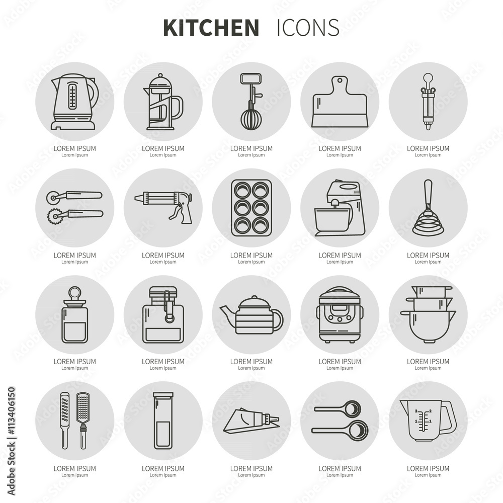 Set of linear icons kitchen utensils Set of linear icons kitchen utensils