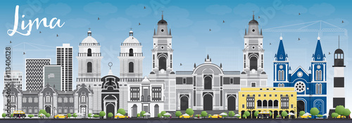 Lima Skyline with Gray Buildings and Blue Sky.