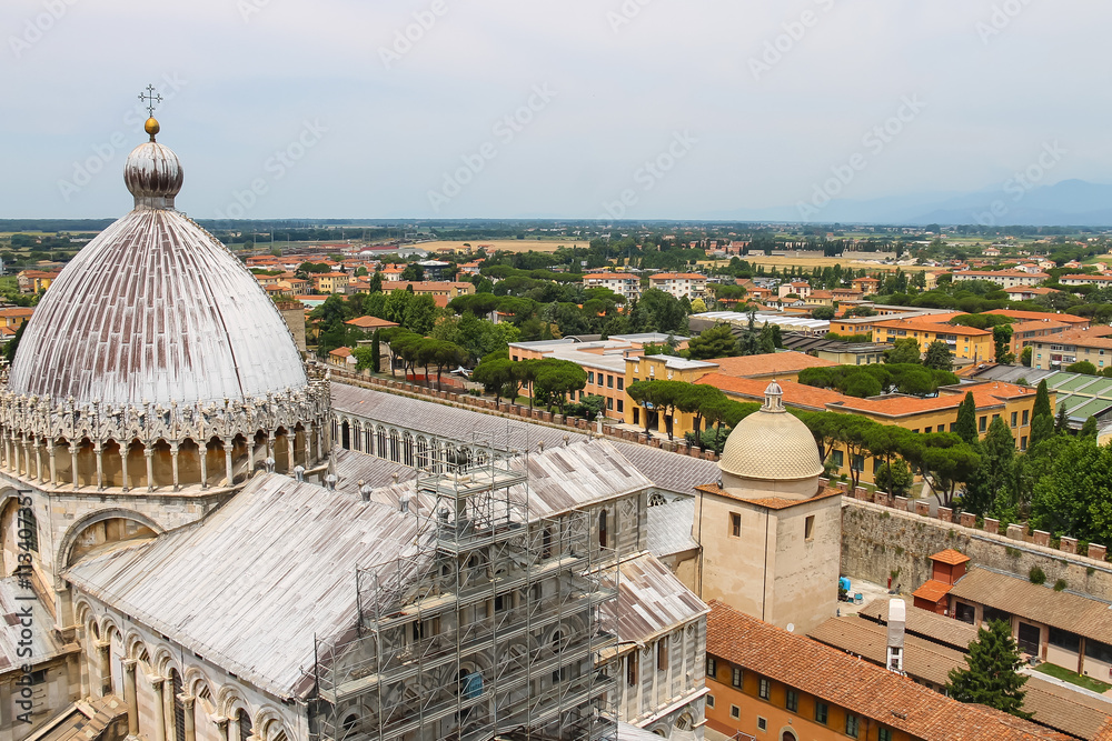 View from Leaning Tower to Cathedral (Duomo di Pisa), Italy