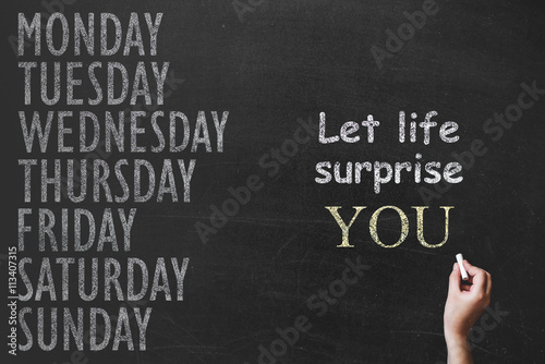 Let life surprise you. Calligraphy and lettering poster or postc photo