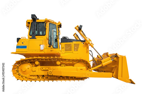 New modern loader or bulldozer - excavator isolated on white bac photo