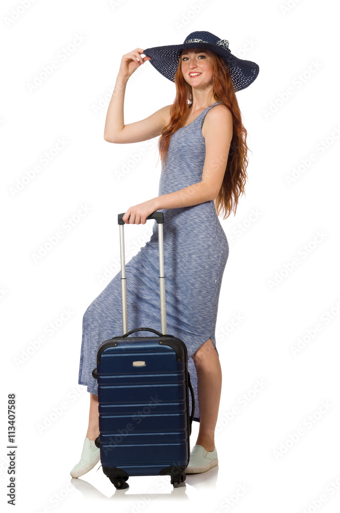 Woman preparing for summer vacation on white Woman preparing for summer vacation on white