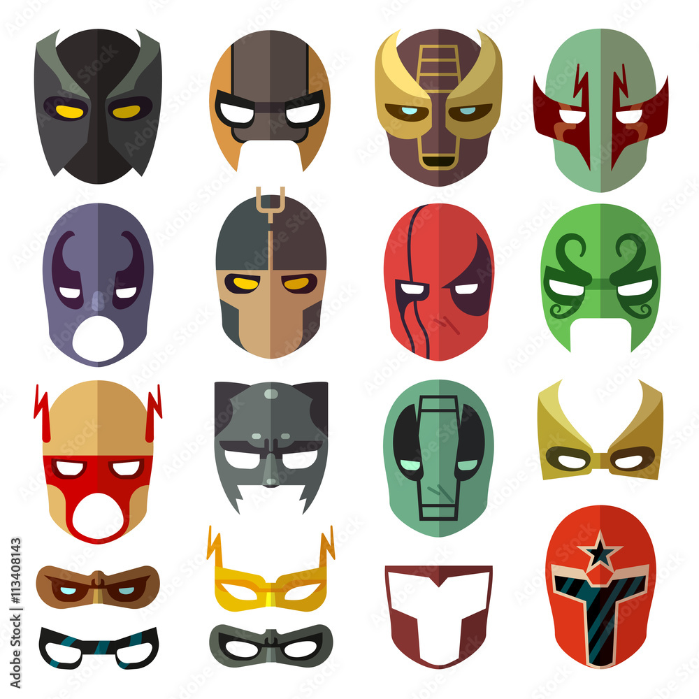 Stockvector Superhero masks. Heroic costume mask of set and cartoon mask  for superhero. Vector flat collection | Adobe Stock