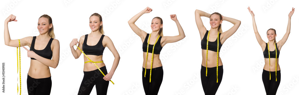 Young girl with centimeter in dieting concept Young girl with centimeter in dieting concept