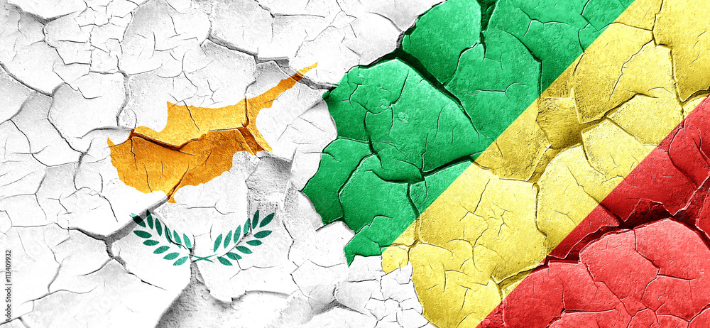 Cyprus flag with congo flag on a grunge cracked wall Cyprus flag with congo flag on a grunge cracked wall