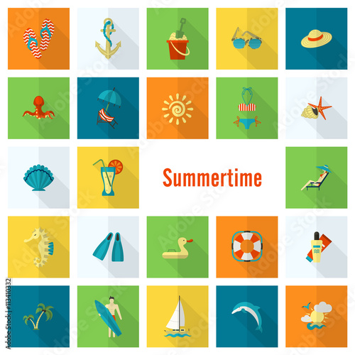 Summer and Beach Simple Flat Icons