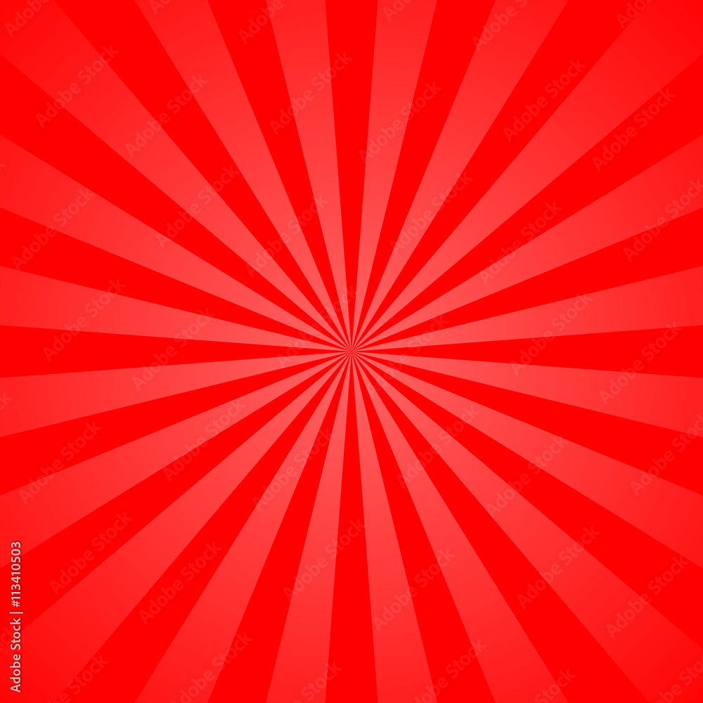 Red rays poster. Popular ray star burst background television vintage. Dark-red and light-red abstract texture with sunburst, flare, beam. Retro art design. Sun glow bright pattern Vector Illustration