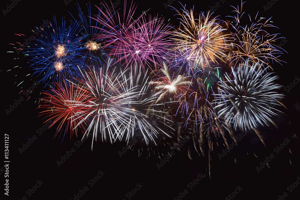Blue, golden and red celebration fireworks
