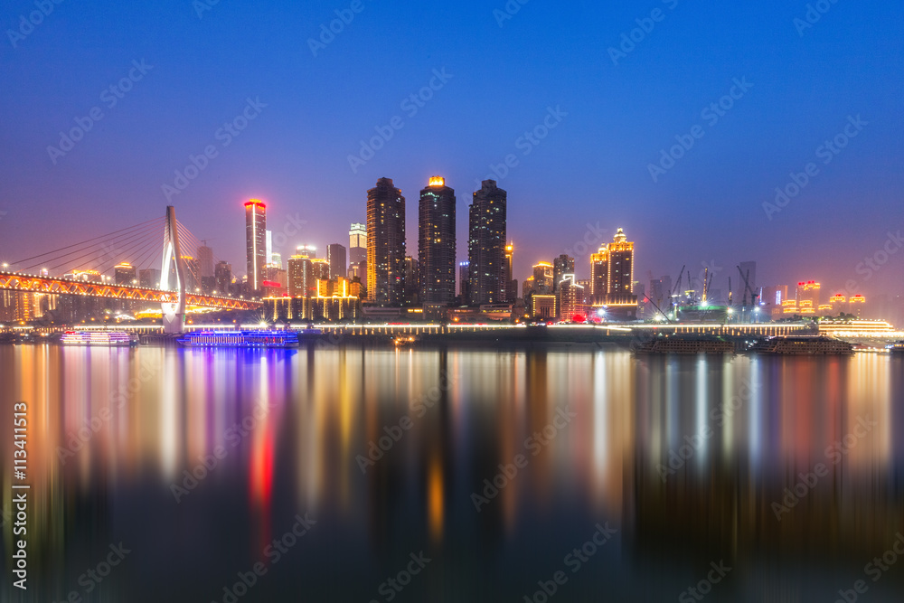 Cityscape of Chongqing at night，china.