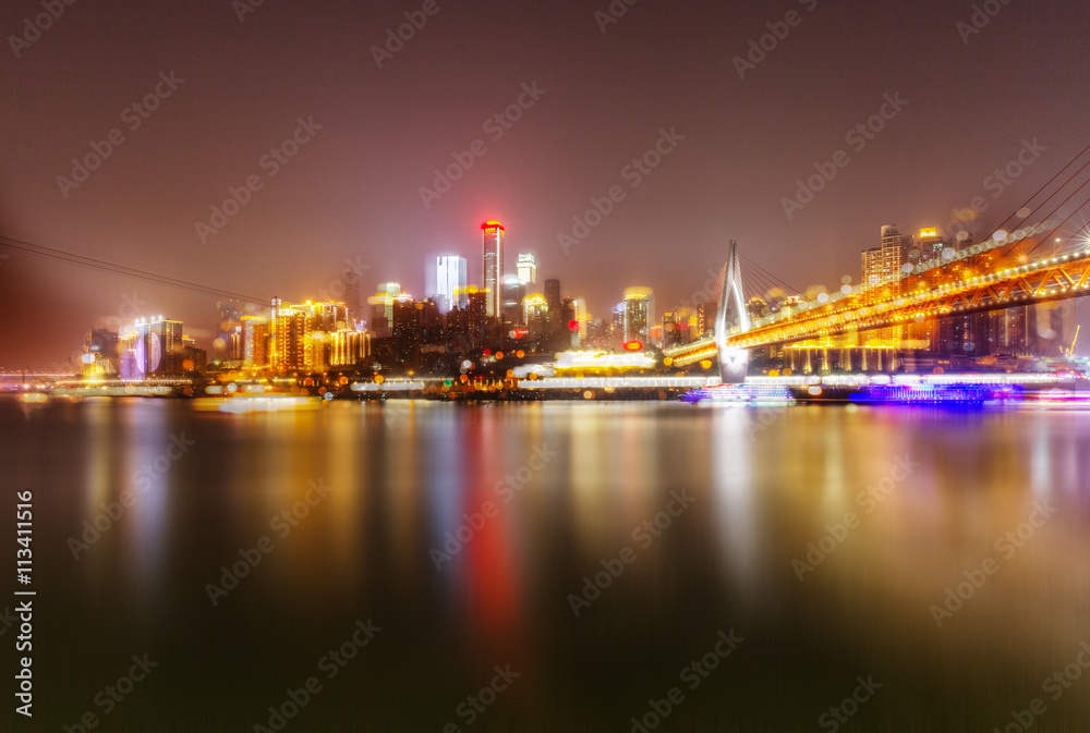 Cityscape of Chongqing at night，china.