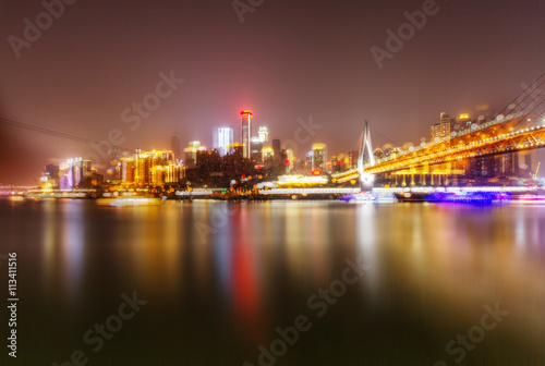 Cityscape of Chongqing at night，china.