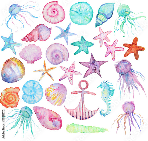 Watercolor sea set