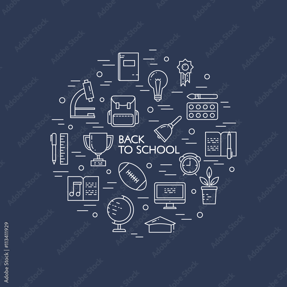 Illustration of symbols school objects and college items. Design Illustration of symbols school objects and college items. Design