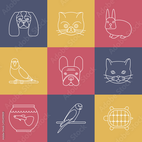 Pets shop icons. Thin lines icon style.