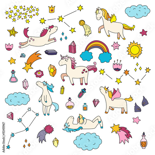Cute unicorn and pony collection with magic items