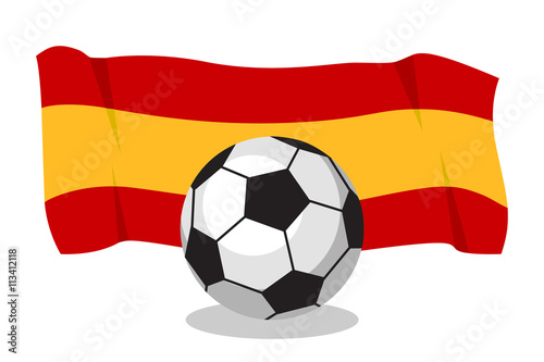 Football or soccer ball with spanish flag on white background. World cup. Cartoon ball. Concept of championship  league  team sport. Game for kids and adults. Cheering and sport fans concept.