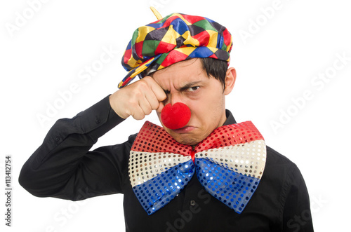 Sad clown isolated on the white