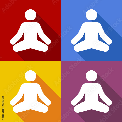 Icono plano yoga con sombra en varios colores