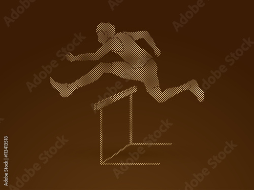 Hurdler hurdling designed using dots pixels graphic vector.