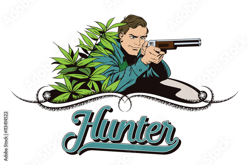 People in retro style. The hunter in an ambush.
