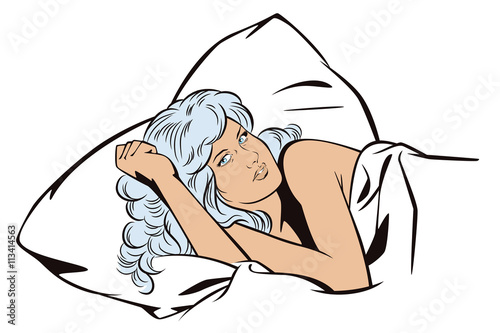 People in retro style. Girl in bed.