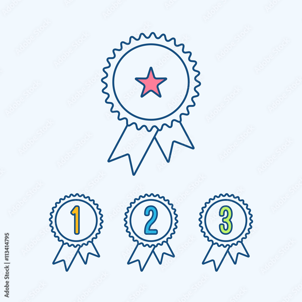 Achievement Medal Award Icons set with Ribbon and numbers In flat line style. illustration of Achievement icon logo. Achievement Medal Award Icons set with Ribbon and numbers In flat line style. illustration of Achievement icon logo.