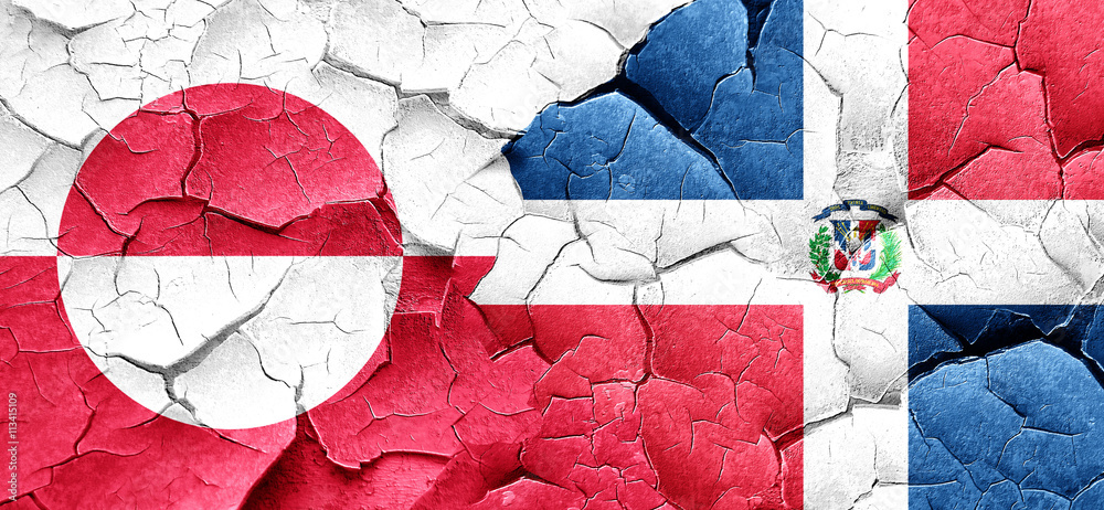 greenland flag with Dominican Republic flag on a grunge cracked