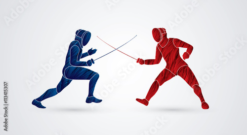 Fencing Fighter designed using grunge brush graphic vector